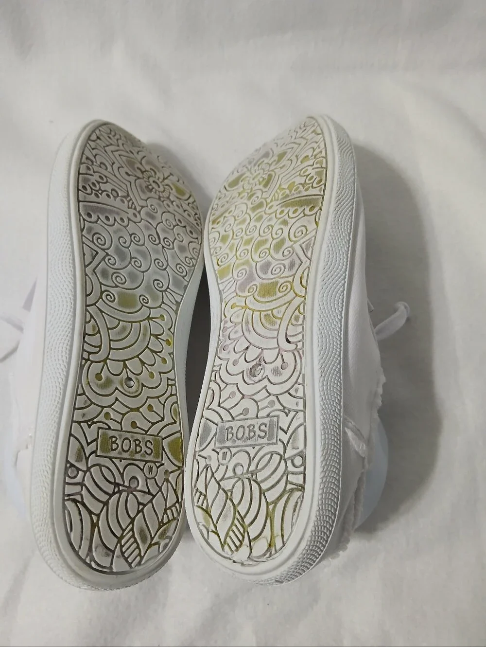 BOBS from Skechers White Canvas Sneakers with Rose Gold Accents Size 10 Wide